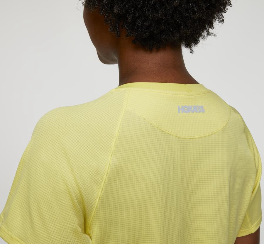 Hoka One One Performance Kort Sleeve Top Dam - Gula - LBOVJ-9816